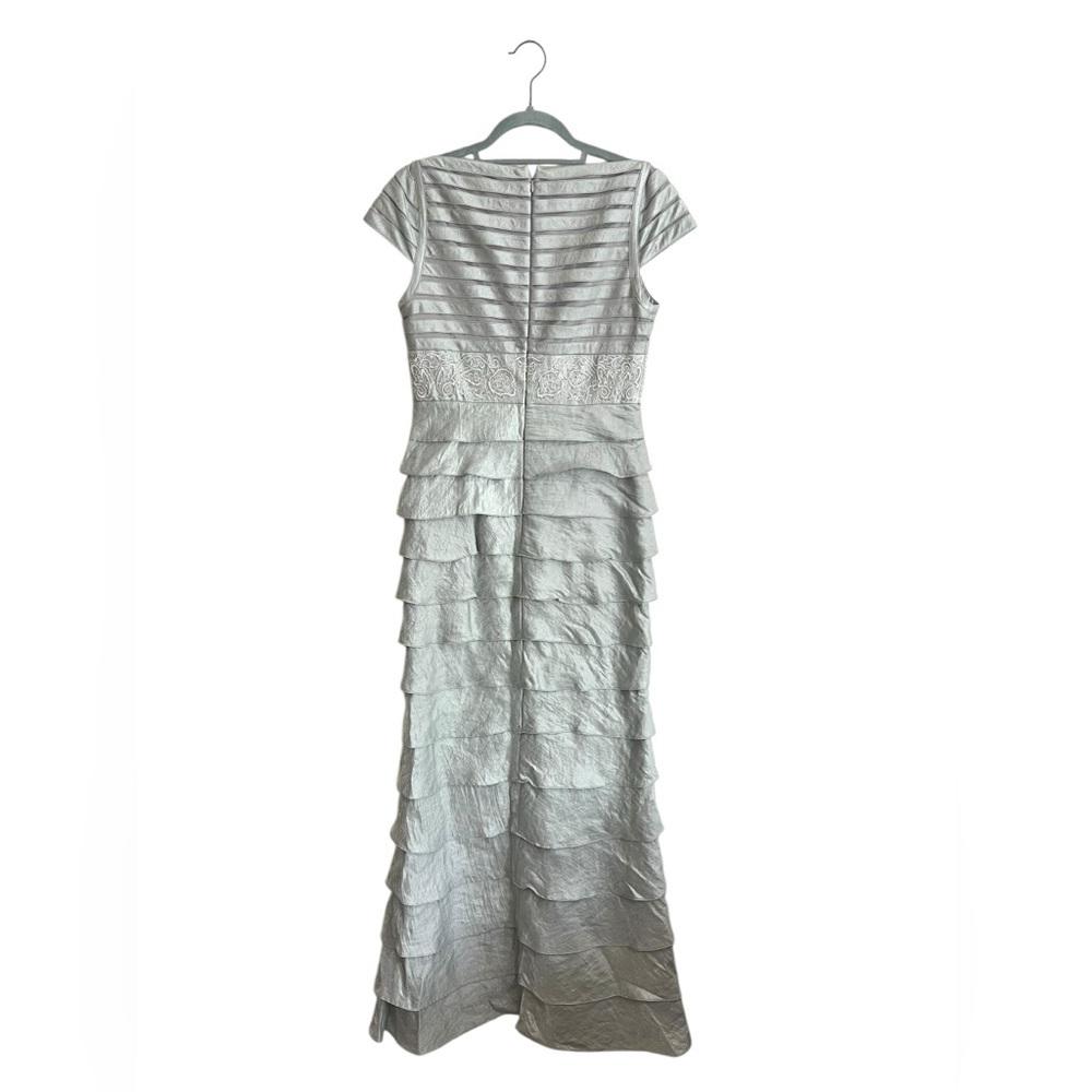 Adrianna Papell Silver Cap Sleeve Layered Gown Embellished Dress Size 6 - Picture 7 of 14